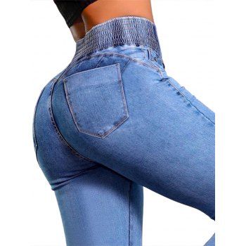Push Up Flare Jeans Elastic Button Pocket Long Demin Pants
