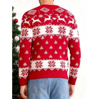 Men's Christmas Sweater Colorblock Elk Snowflake Print Long Sleeve Top