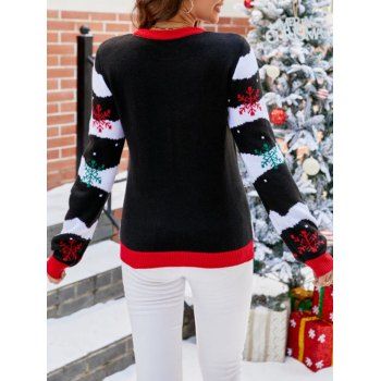 Christmas Tree Letter Snowflake Print Sweater Long Sleeve Holiday Top