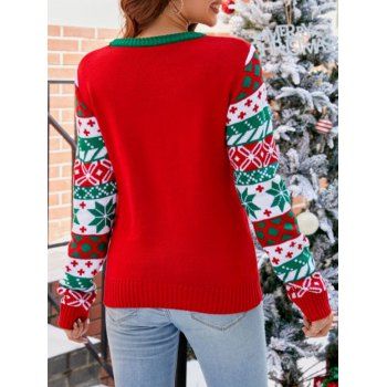 Christmas Tree Letter Snowflake Print Sweater Long Sleeve Holiday Top
