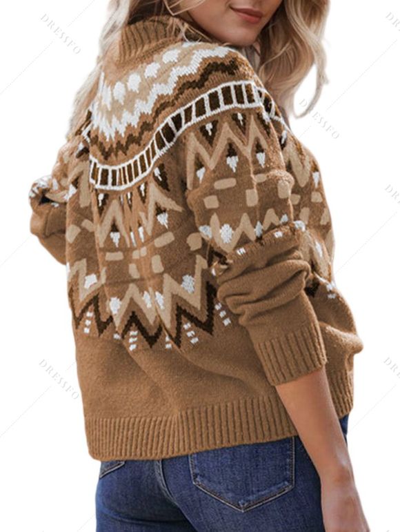 Pull à imprimé géométrique vintage, col roulé, manches longues - café lumière XL | US 10