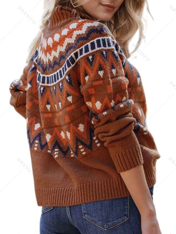 Pull à imprimé géométrique vintage, col roulé, manches longues - Rouge brique S | US 4