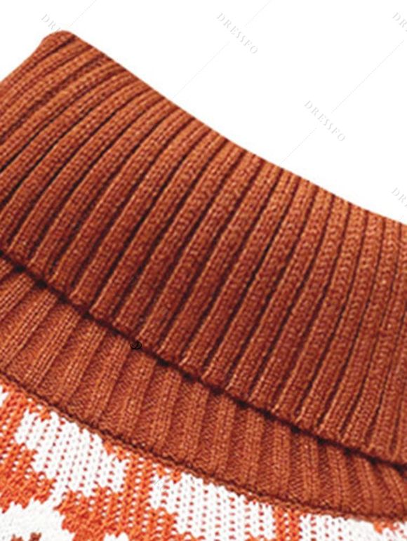 Pull à imprimé géométrique vintage, col roulé, manches longues - Rouge brique S | US 4