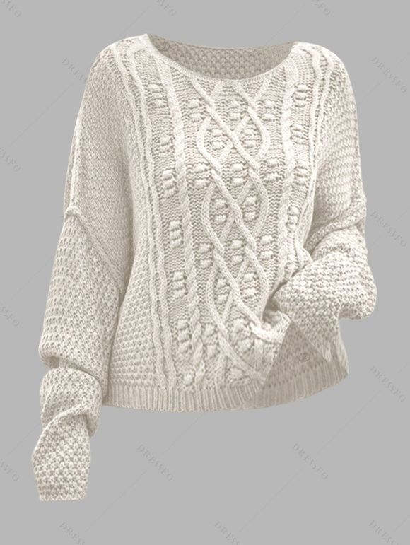 Pull en maille torsadée de couleur unie, pull à manches longues et épaules tombantes - Abricot M | US 6