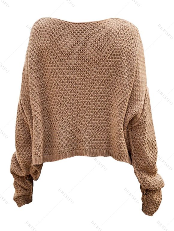 Pull en maille torsadée de couleur unie, pull à manches longues et épaules tombantes - café L | US 8