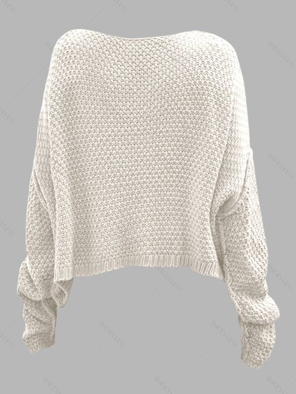 Pull en maille torsadée de couleur unie, pull à manches longues et épaules tombantes - Abricot XL | US 10