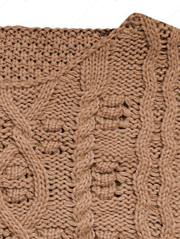 Pull en maille torsadée de couleur unie, pull à manches longues et épaules tombantes - café L | US 8