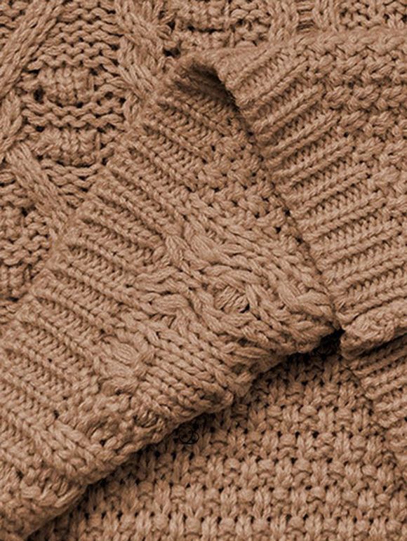 Pull en maille torsadée de couleur unie, pull à manches longues et épaules tombantes - café L | US 8