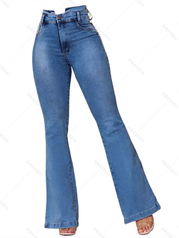 Jean évasé taille haute avec poches et braguette zippée - Bleu Toile de Jean L | US 8