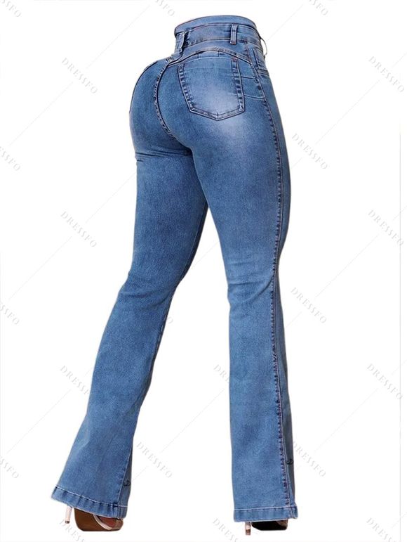 Jean évasé taille haute avec poches et braguette zippée - Bleu Toile de Jean XL | US 10