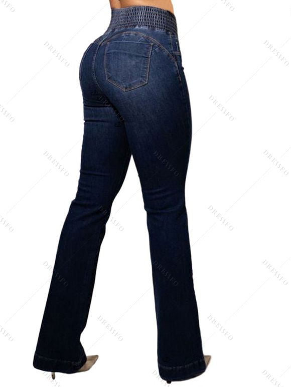 Jean push-up évasé avec poches à boutons élastiques et pantalon long en denim - Bleu profond XL | US 10