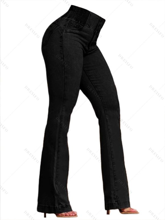 Jean push-up évasé avec poches à boutons élastiques et pantalon long en denim - Noir L | US 8