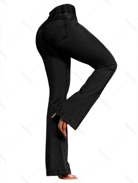Jean push-up évasé avec poches à boutons élastiques et pantalon long en denim - Noir XL | US 10