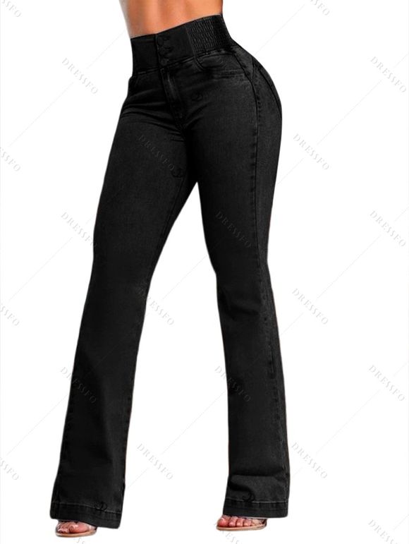 Jean push-up évasé avec poches à boutons élastiques et pantalon long en denim - Noir XL | US 10