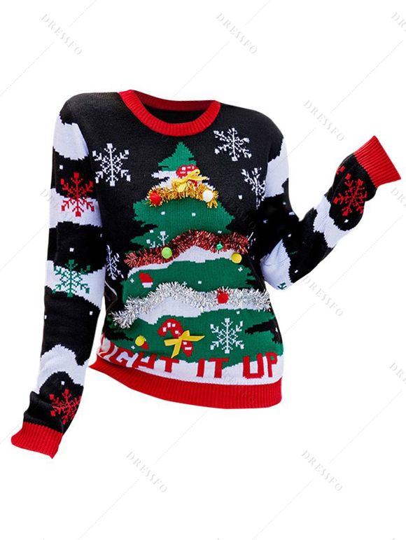 Pull à manches longues imprimé sapin de Noël, lettres et flocons de neige - Noir L | US 8