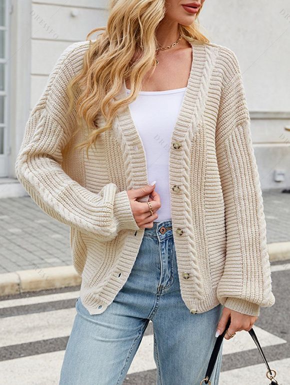 Pull cardigan texturé de couleur unie, ouvert sur le devant, épaules tombantes - Abricot S | US 4