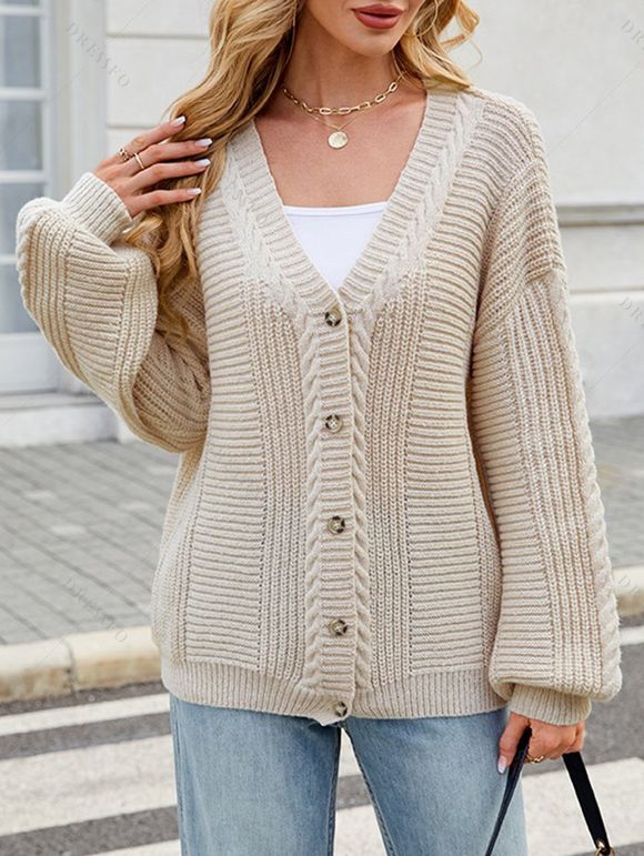 Pull cardigan texturé de couleur unie, ouvert sur le devant, épaules tombantes - Abricot S | US 4