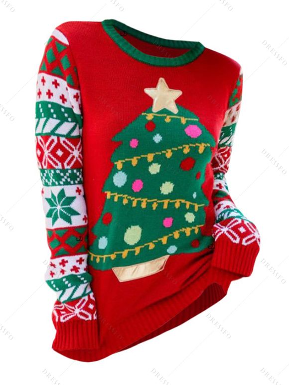 Pull à manches longues imprimé sapin de Noël, lettres et flocons de neige - Rouge XXL | US 14