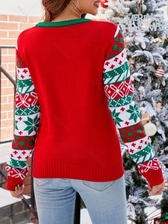 Pull à manches longues imprimé sapin de Noël, lettres et flocons de neige - Rouge S | US 4