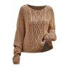 Pull en maille torsadée de couleur unie, pull à manches longues et épaules tombantes - café L | US 8