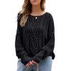 Pull en maille torsadée de couleur unie, pull à manches longues et épaules tombantes - Noir XL | US 10