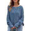 Pull en maille torsadée de couleur unie, pull à manches longues et épaules tombantes - Bleu gris XL | US 10