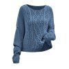 Pull en maille torsadée de couleur unie, pull à manches longues et épaules tombantes - Bleu gris XL | US 10