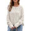 Pull en maille torsadée de couleur unie, pull à manches longues et épaules tombantes - Abricot M | US 6