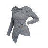 Haut asymétrique Space Dye à manches longues et faux boutons repliables avec anneau en O - Gris Clair S | US 4