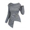 Haut asymétrique Space Dye à manches longues et faux boutons repliables avec anneau en O - Gris Clair S | US 4