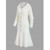 Robe pull à capuche en tricot torsadé de couleur unie, robe à capuche boutonnée à manches longues - Blanc de Crème S | US 4