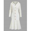 Robe pull à capuche en tricot torsadé de couleur unie, robe à capuche boutonnée à manches longues - Blanc de Crème S | US 4