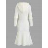 Robe pull à capuche en tricot torsadé de couleur unie, robe à capuche boutonnée à manches longues - Blanc de Crème S | US 4