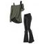 Women Outfit Solid Color Textured Skew Neck Top and Lace Up Flare Jeans Set - Vert Armée S | US 4