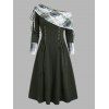 Robe à carreaux en maille torsadée, col cintrée, manches longues et lacets - Vert profond S | US 4
