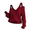 Pull tricoté de couleur unie, épaules dénudées, manches lanternes - Rouge Vineux S | US 4
