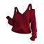 Pull tricoté de couleur unie, épaules dénudées, manches lanternes - Vert M | US 6