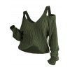 Pull tricoté de couleur unie, épaules dénudées, manches lanternes - Vert M | US 6