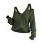 Pull tricoté de couleur unie, épaules dénudées, manches lanternes - Vert M | US 6