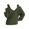 Pull tricoté de couleur unie, épaules dénudées, manches lanternes - Vert M | US 6