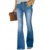 Jean évasé taille haute avec poche et braguette boutonnée, pantalon long en denim - Bleu Toile de Jean S | US 4