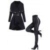 Women Outfit Long Open Front Knit Belted Draped Cardigan Coat and Lace Up Pants Set - Noir S | US 4