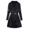 Women Outfit Long Open Front Knit Belted Draped Cardigan Coat and Lace Up Pants Set - Noir S | US 4