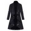Women Outfit Long Open Front Knit Belted Draped Cardigan Coat and Lace Up Pants Set - Noir S | US 4