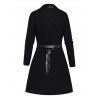 Women Outfit Long Open Front Knit Belted Draped Cardigan Coat and Lace Up Pants Set - Noir S | US 4