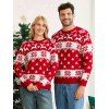 Christmas Outfit Elk Snowflake Print Long Sleeve Couple Sweater - Rouge S | US 4