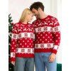 Christmas Outfit Elk Snowflake Print Long Sleeve Couple Sweater - Rouge S | US 4