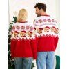 Christmas Outfit Colorblock Bear with Hat Snowflake Print Long Sleeve Couple Sweater - Rouge S | US 4