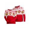 Christmas Outfit Colorblock Bear with Hat Snowflake Print Long Sleeve Couple Sweater - Rouge S | US 4
