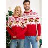 Christmas Outfit Colorblock Bear with Hat Snowflake Print Long Sleeve Couple Sweater - Rouge S | US 4